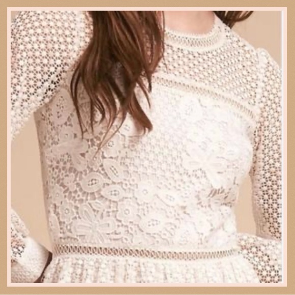 BHLDN NWOT Eyelet Lace Dress Edina Anthropologie 6 White Sheer Midi Tea Length - Picture 2 of 13